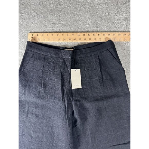 St. Agni Womens Black Linen Pleated Detailed Wide-Leg Trousers Size L - Picture 3 of 10